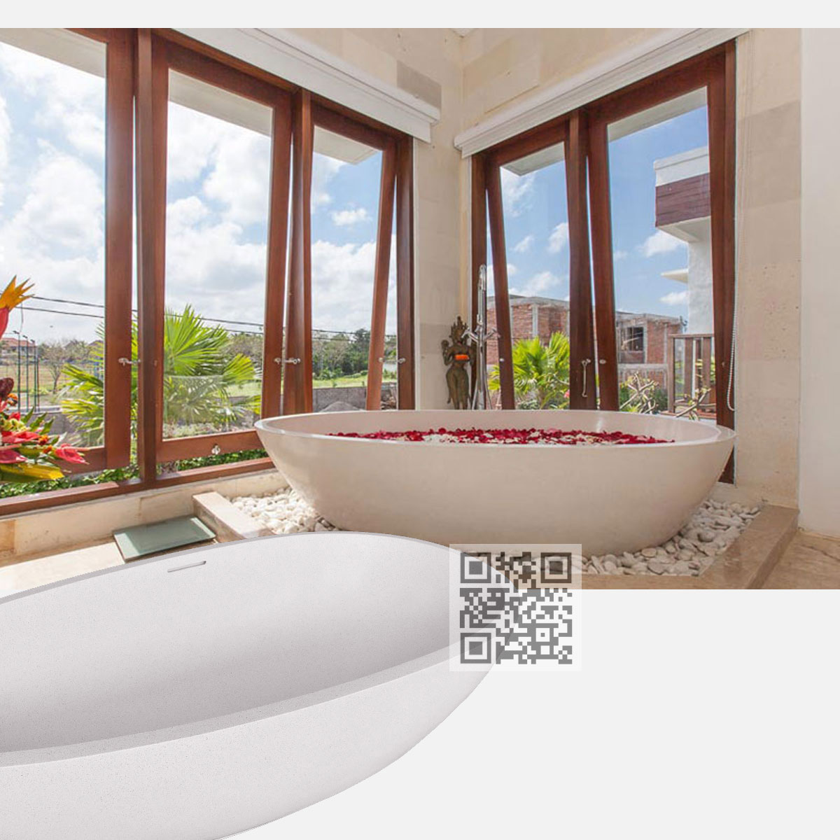 BTZ016 Terrazzo Bathtub – Egg Shape Freestanding Stone Bath - Image 3